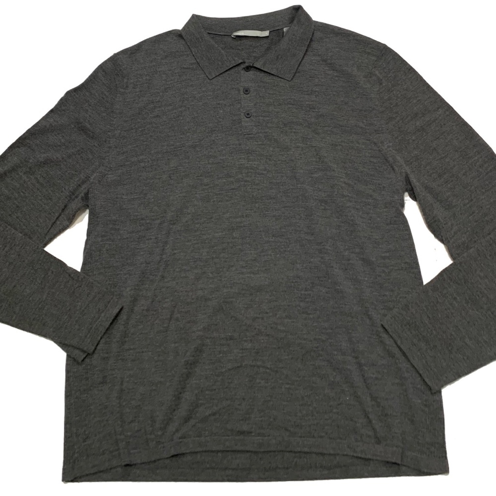 Vince Charcoal Long Sleeve Polo Shirt